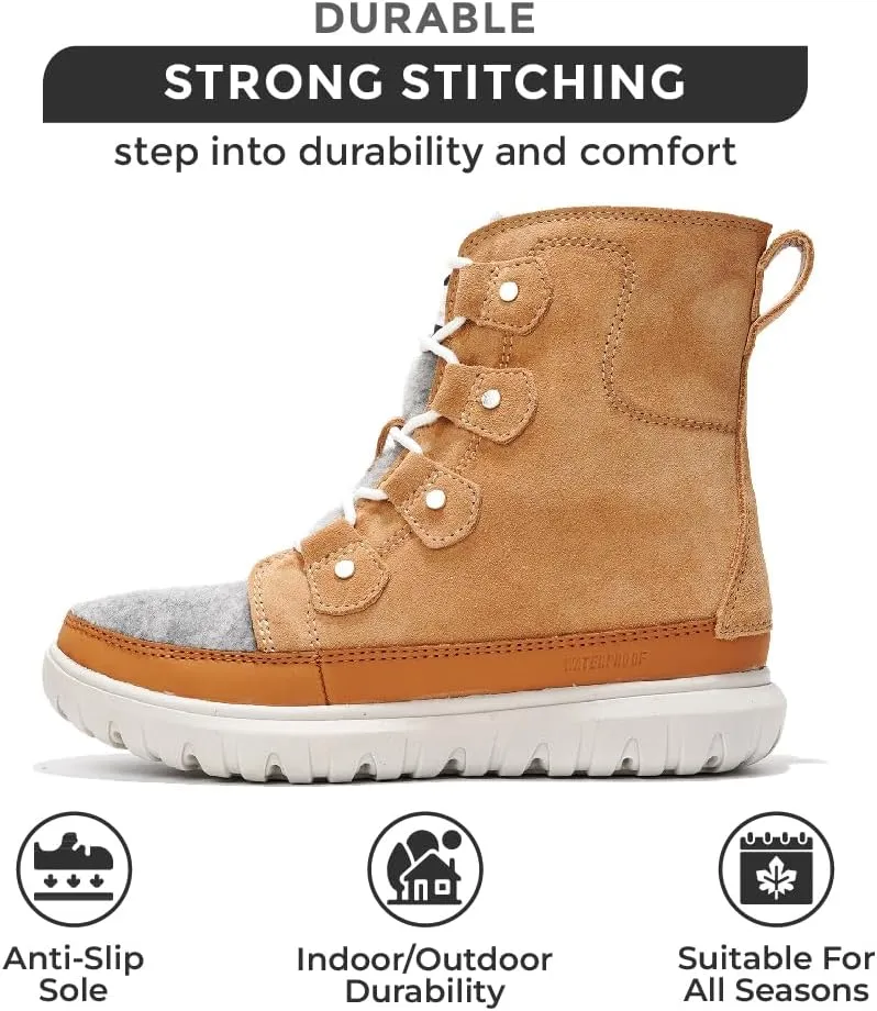 Project Cloud Womens Snow Boots - Genuine Suede Waterproof Memory Foam Insole and Non-Slip Winter Snow Boots For Women Footwear - Outdoor Shoes (Leonora)