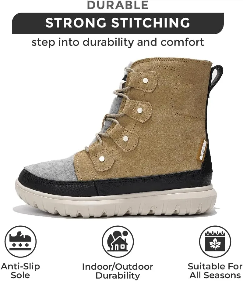 Project Cloud Womens Snow Boots - Genuine Suede Waterproof Memory Foam Insole and Non-Slip Winter Snow Boots For Women Footwear - Outdoor Shoes (Leonora)