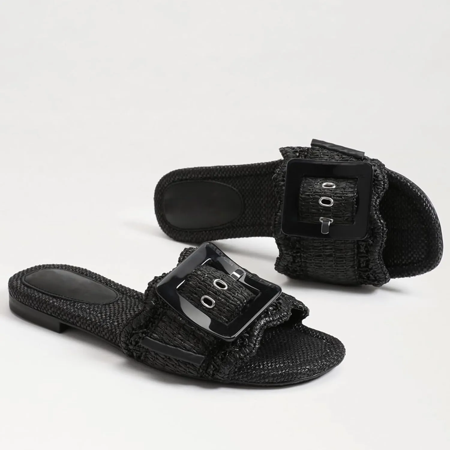 Raffia Sandals for Women Buckle Straw flats Woven Braided Rattan Slides Summer Beach Sandals Comfort Cute Shoes