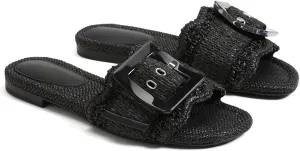 Raffia Sandals for Women Buckle Straw flats Woven Braided Rattan Slides Summer Beach Sandals Comfort Cute Shoes