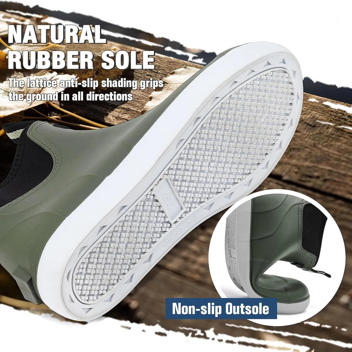 Rain Boots for Men, Waterproof Ankle Mens Deck Boots Anti-Slip Comfort Rubber Boots Chelsea Garden Shoes for Yard Fishing Outdoor Work