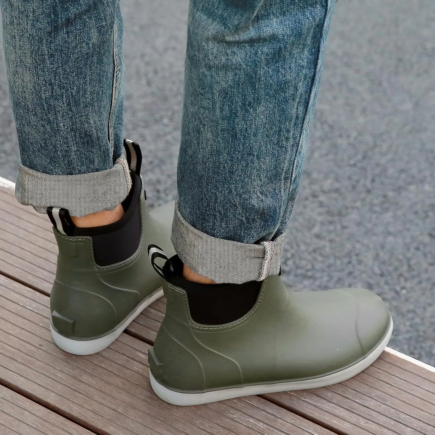 Rain Boots for Men, Waterproof Ankle Mens Deck Boots Anti-Slip Comfort Rubber Boots Chelsea Garden Shoes for Yard Fishing Outdoor Work