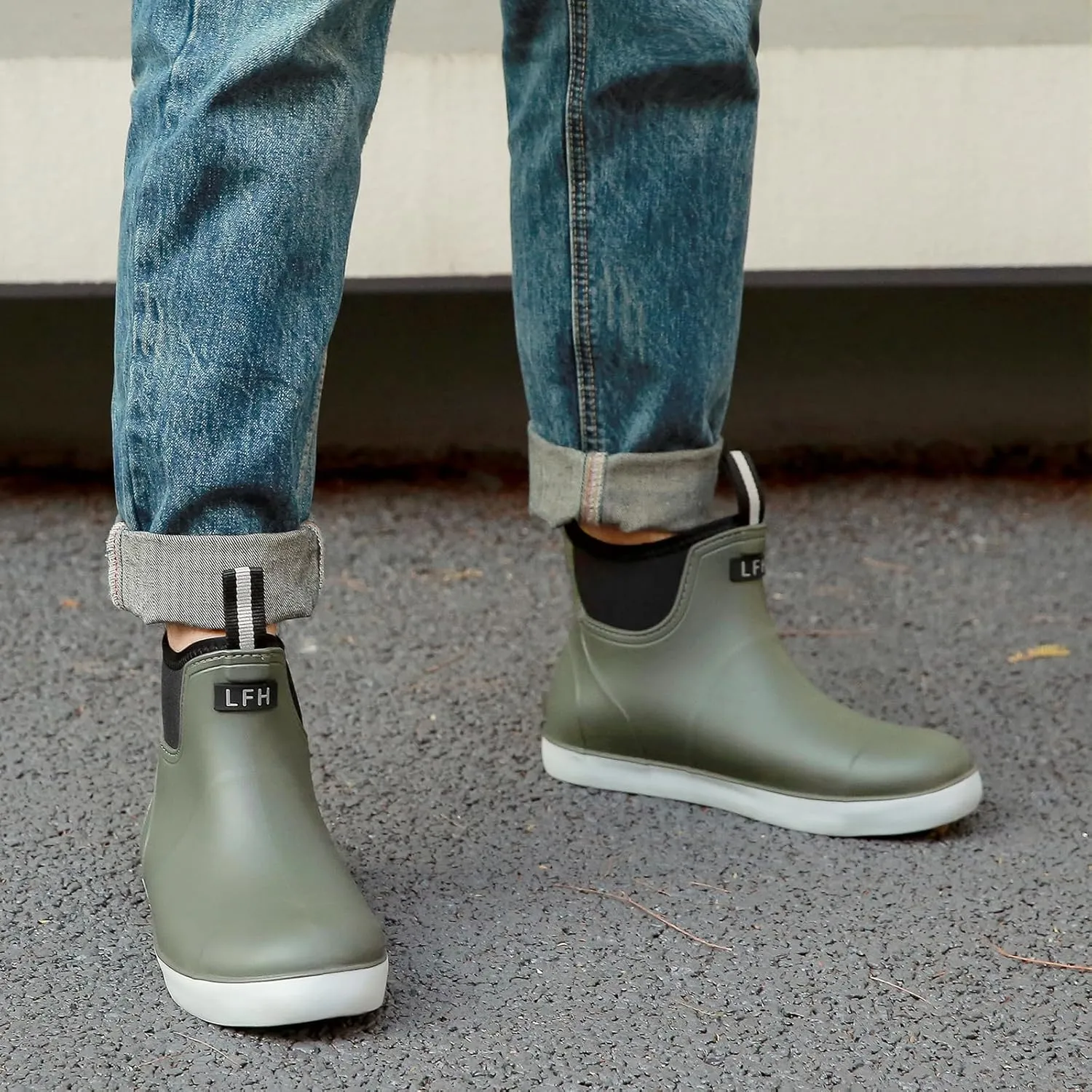 Rain Boots for Men, Waterproof Ankle Mens Deck Boots Anti-Slip Comfort Rubber Boots Chelsea Garden Shoes for Yard Fishing Outdoor Work