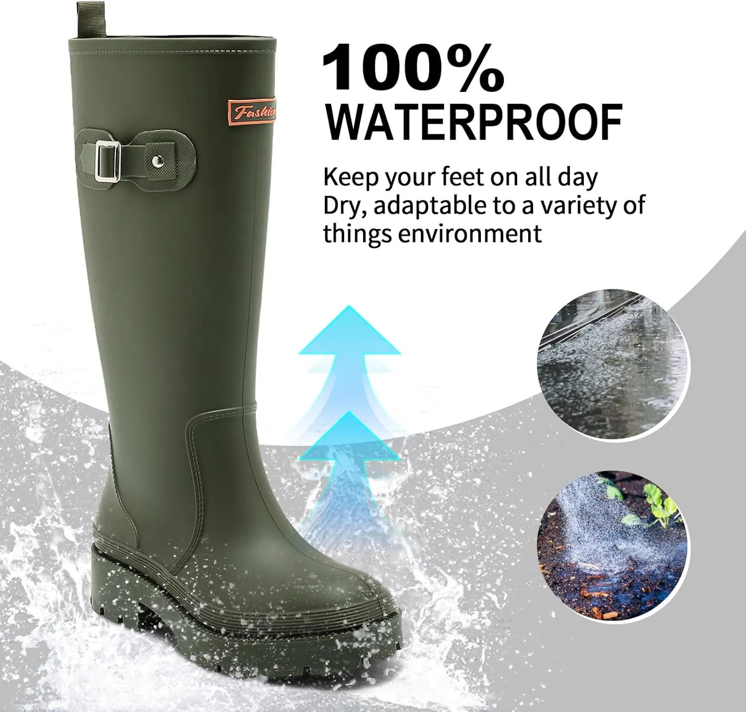 Rain Boots for Women, Anti-Slip Rubber Boots Waterproof Garden Muck Boots Durable Slip Resistant, Tall Water Shoes Comfort Fishing Boot Knee High Work