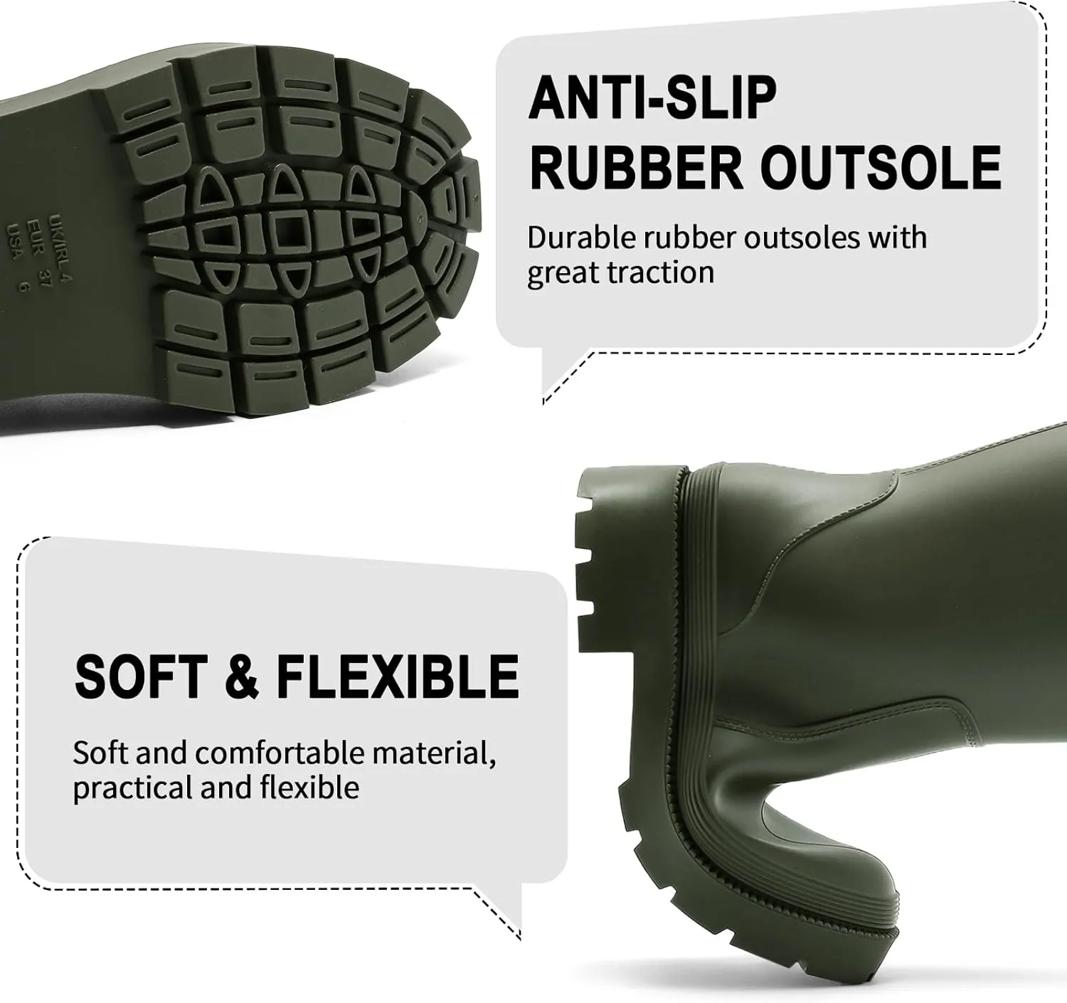 Rain Boots for Women, Anti-Slip Rubber Boots Waterproof Garden Muck Boots Durable Slip Resistant, Tall Water Shoes Comfort Fishing Boot Knee High Work