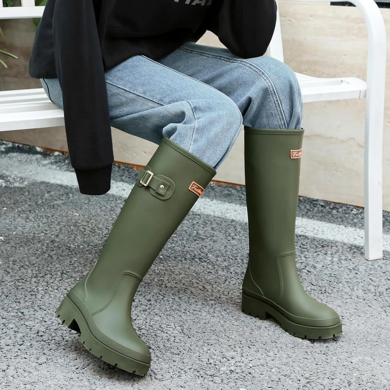 Rain Boots for Women, Anti-Slip Rubber Boots Waterproof Garden Muck Boots Durable Slip Resistant, Tall Water Shoes Comfort Fishing Boot Knee High Work