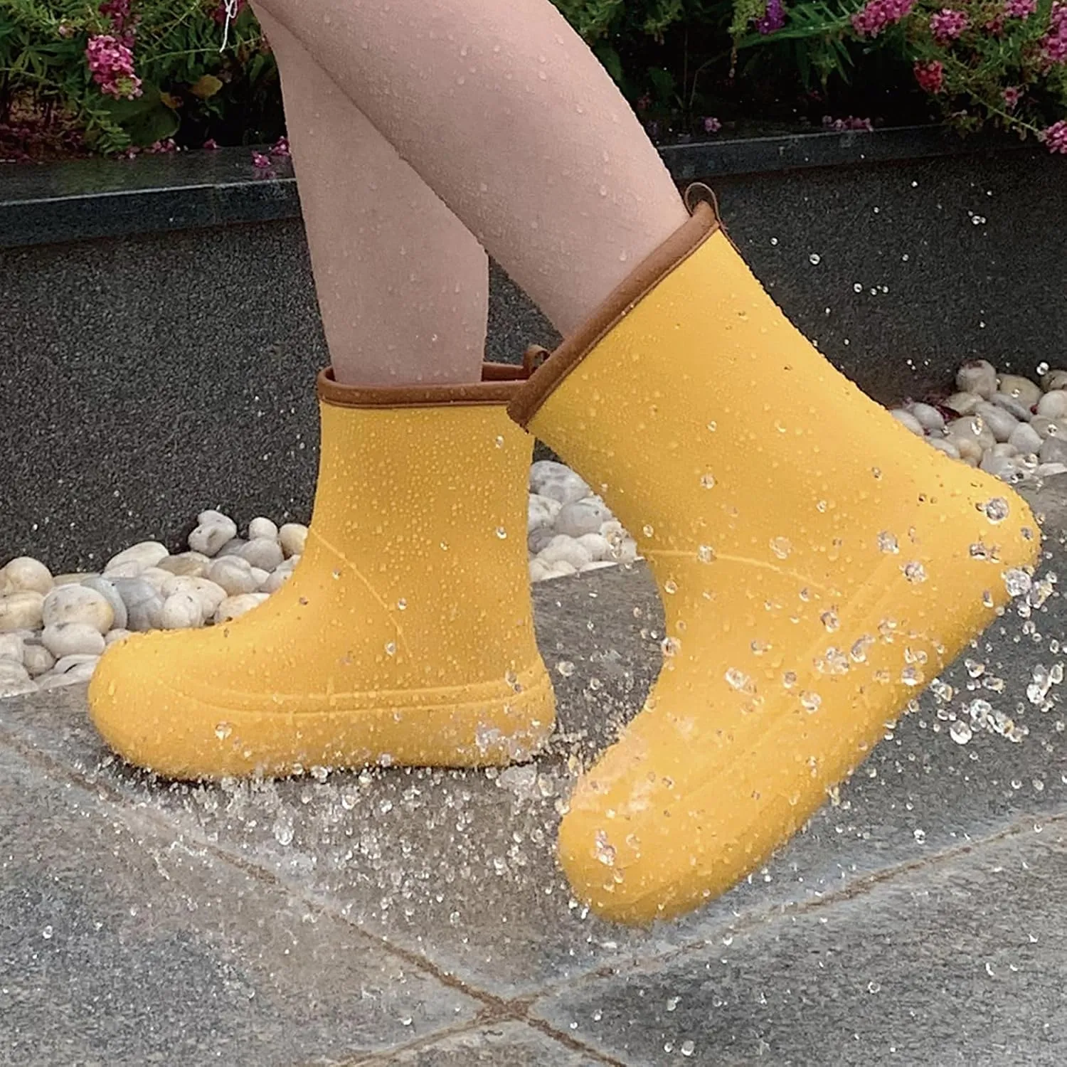 Rain Boots for Women Men Waterproof, Garden Shoes for Women, Lightweight Short Yellow Rain Boots