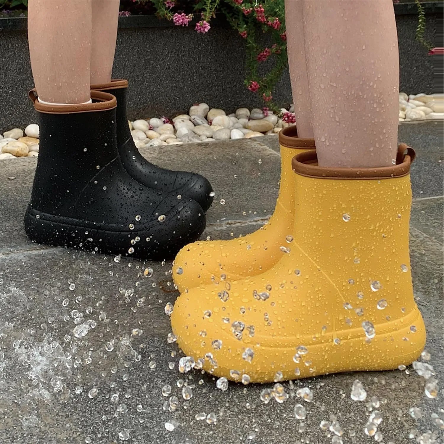 Rain Boots for Women Men Waterproof, Garden Shoes for Women, Lightweight Short Yellow Rain Boots