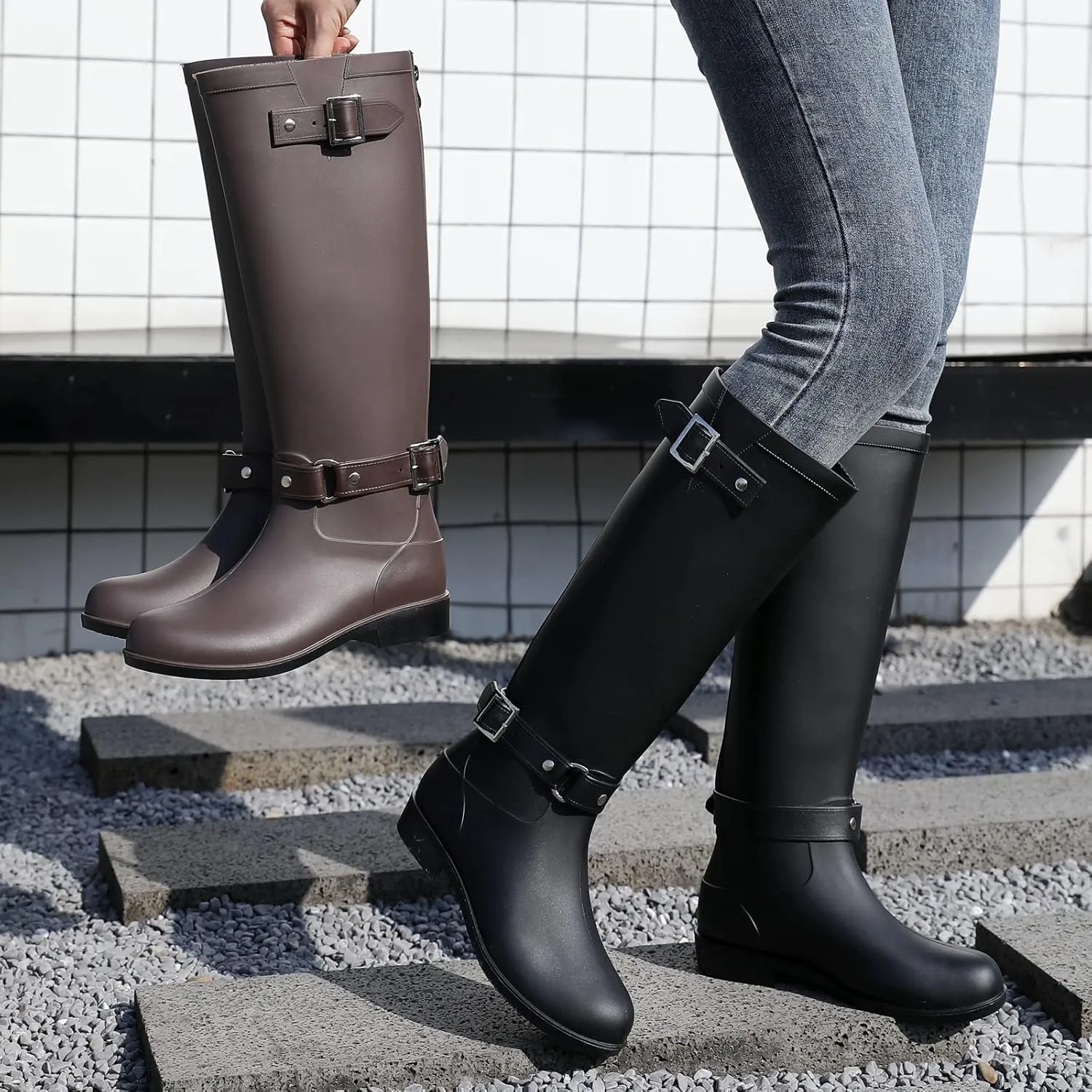 Rain Boots for Women, Waterproof Knee-high Rubber Boots, Comfortable Lightweight Garden Boots Keep Warm Work Tall Fishing Boots for Outdoor