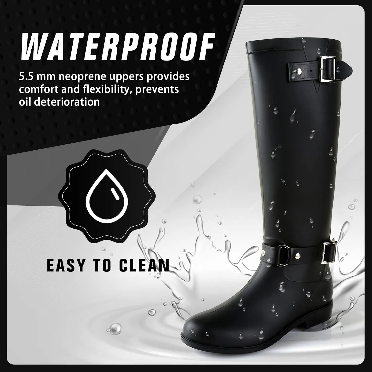 Rain Boots for Women, Waterproof Knee-high Rubber Boots, Comfortable Lightweight Garden Boots Keep Warm Work Tall Fishing Boots for Outdoor