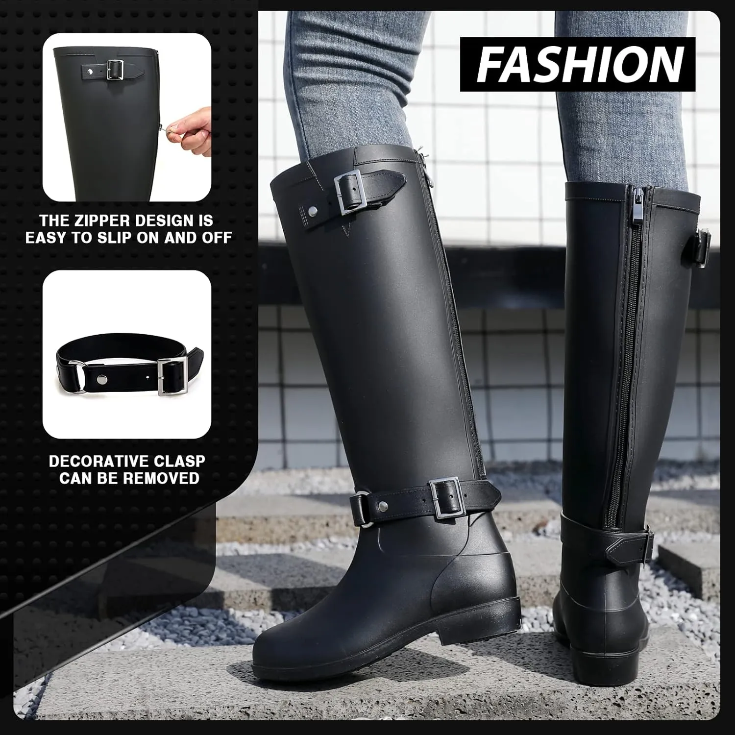 Rain Boots for Women, Waterproof Knee-high Rubber Boots, Comfortable Lightweight Garden Boots Keep Warm Work Tall Fishing Boots for Outdoor