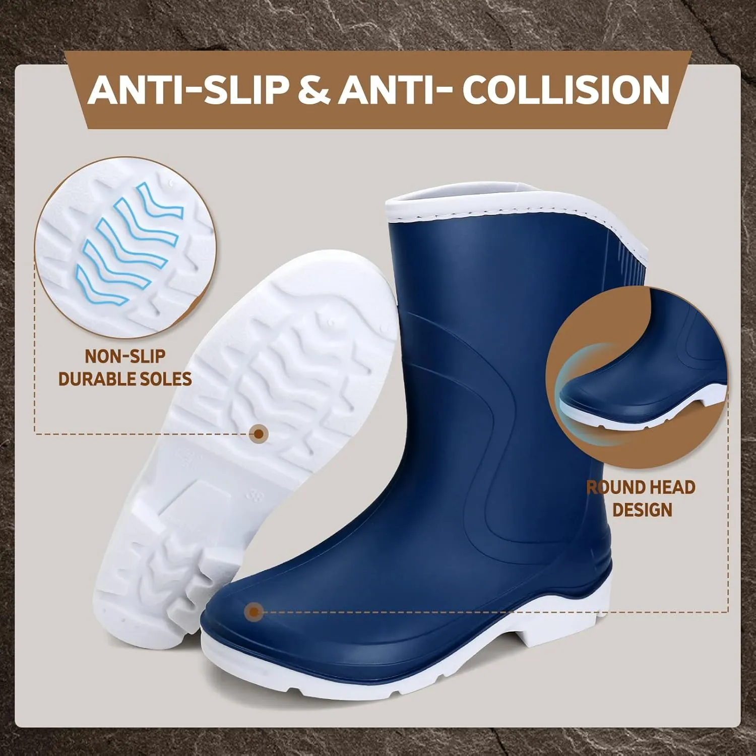 Rain Boots for Women，Waterproof Garden Rubber Boots, Non-slip Width Mid-Calf Comfort Short Boots, Ankle Rainboots Boots, Lightweight Platform Mud Boots Water Shoes for Outdoor Working Fishing