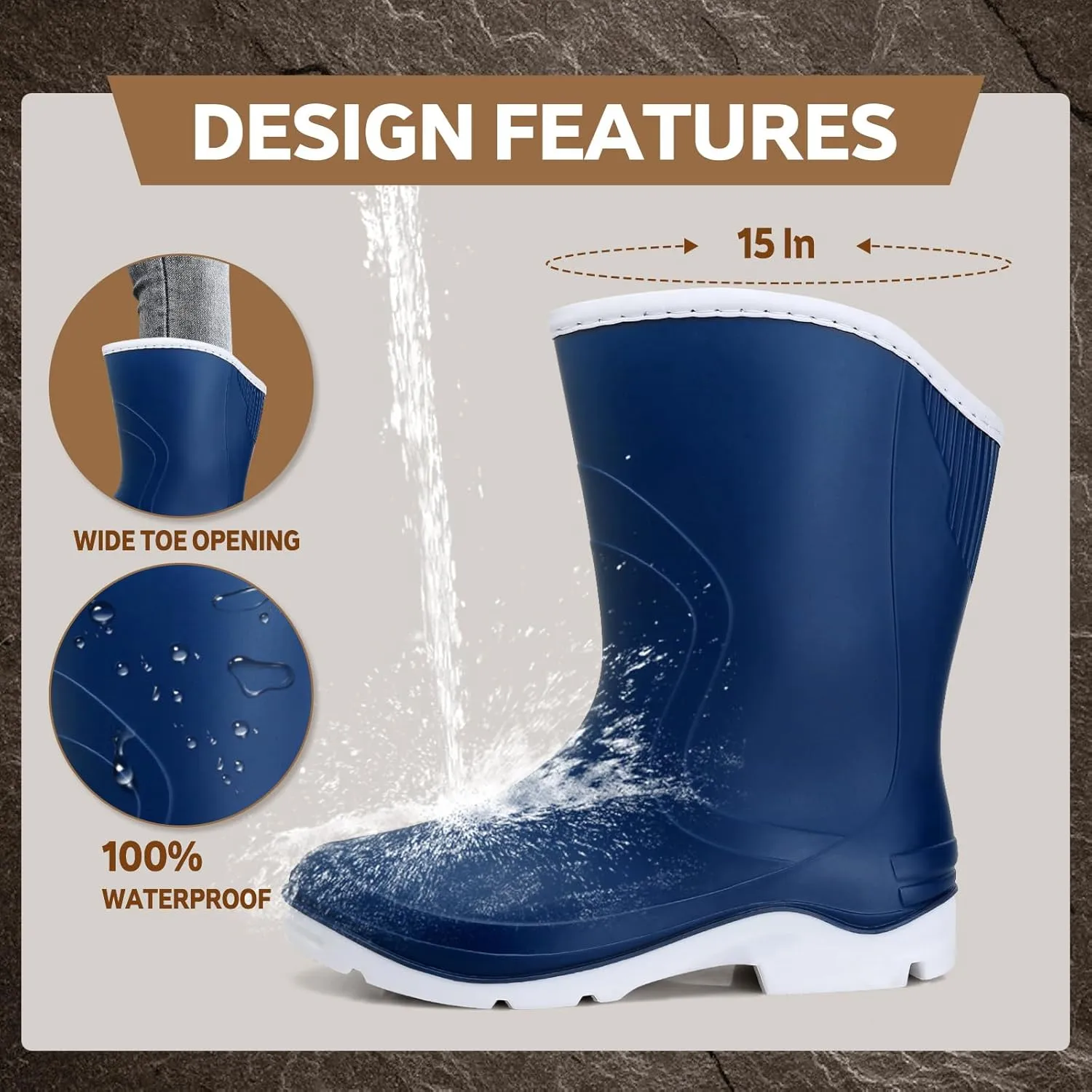 Rain Boots for Women，Waterproof Garden Rubber Boots, Non-slip Width Mid-Calf Comfort Short Boots, Ankle Rainboots Boots, Lightweight Platform Mud Boots Water Shoes for Outdoor Working Fishing
