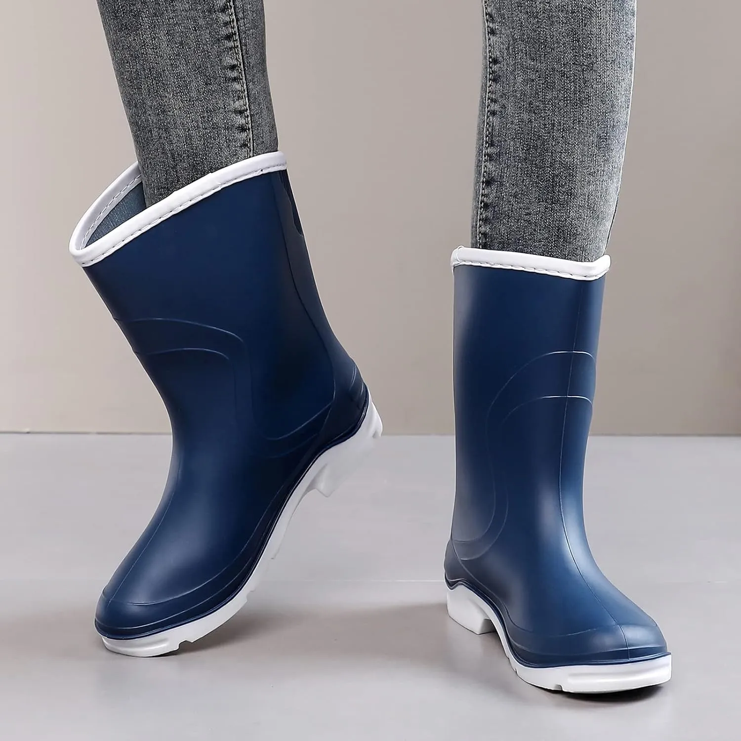 Rain Boots for Women，Waterproof Garden Rubber Boots, Non-slip Width Mid-Calf Comfort Short Boots, Ankle Rainboots Boots, Lightweight Platform Mud Boots Water Shoes for Outdoor Working Fishing