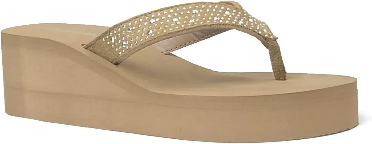 REDVOLUTION New Women's Rhinestone Sandals Platform T-Strap Jewel Sandals High Wedge Flip Flops