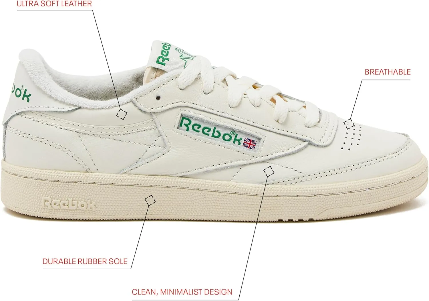 Reebok Women's Club C 85 Vintage Tennis Sneakers, Casual White Shoes