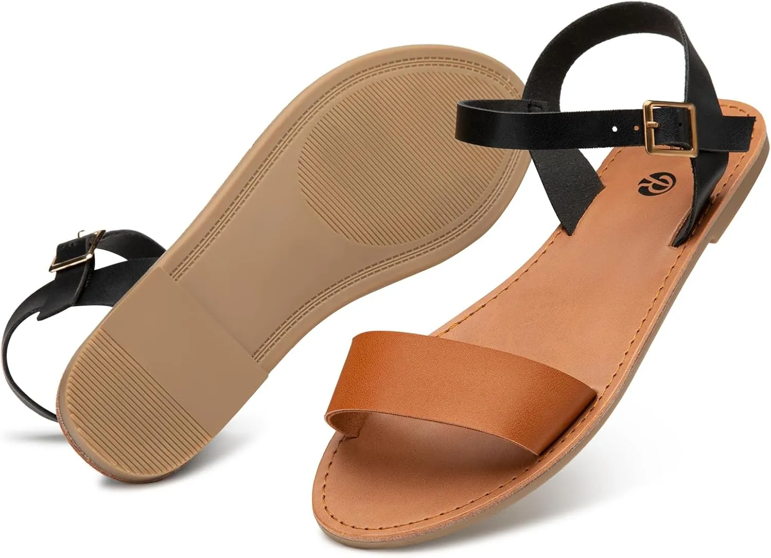 Rekayla Flat Faux Leather Ankle Strap and Adjustable Buckle Sandals for Women