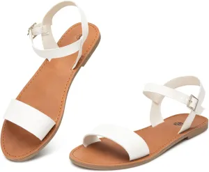 Rekayla Flat Faux Leather Ankle Strap and Adjustable Buckle Sandals for Women