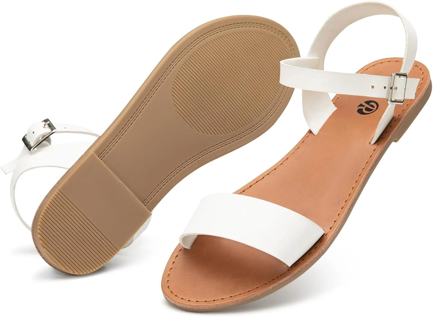 Rekayla Flat Faux Leather Ankle Strap and Adjustable Buckle Sandals for Women