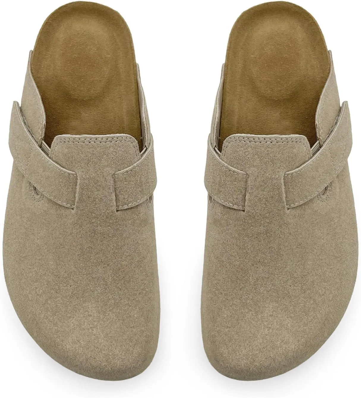 rosyclo Clogs for Women and Men, Suede Leather Hook and Loop Comfort Cork Footbed Adjustable Women's Mules House Slippers Clog Sandals Potato Shoes with Arch Support