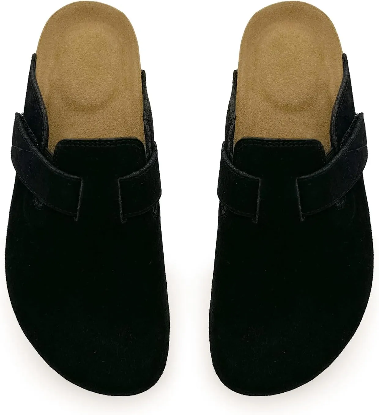 rosyclo Clogs for Women and Men, Suede Leather Hook and Loop Comfort Cork Footbed Adjustable Women's Mules House Slippers Clog Sandals Potato Shoes with Arch Support