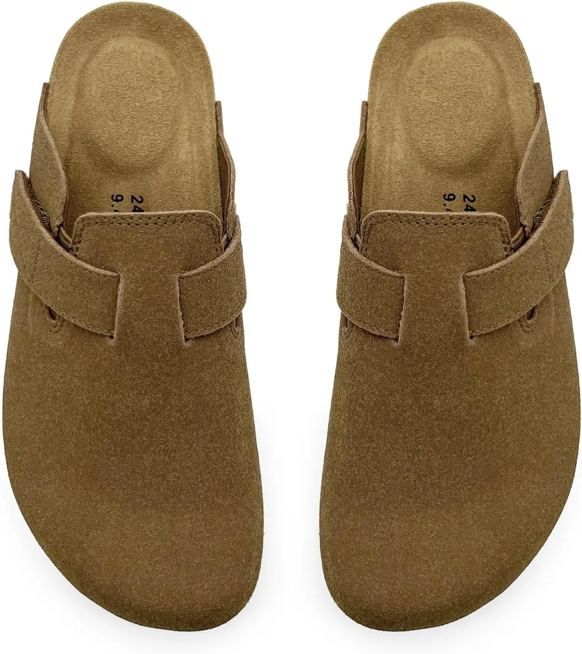 rosyclo Clogs for Women and Men, Suede Leather Hook and Loop Comfort Cork Footbed Adjustable Women's Mules House Slippers Clog Sandals Potato Shoes with Arch Support