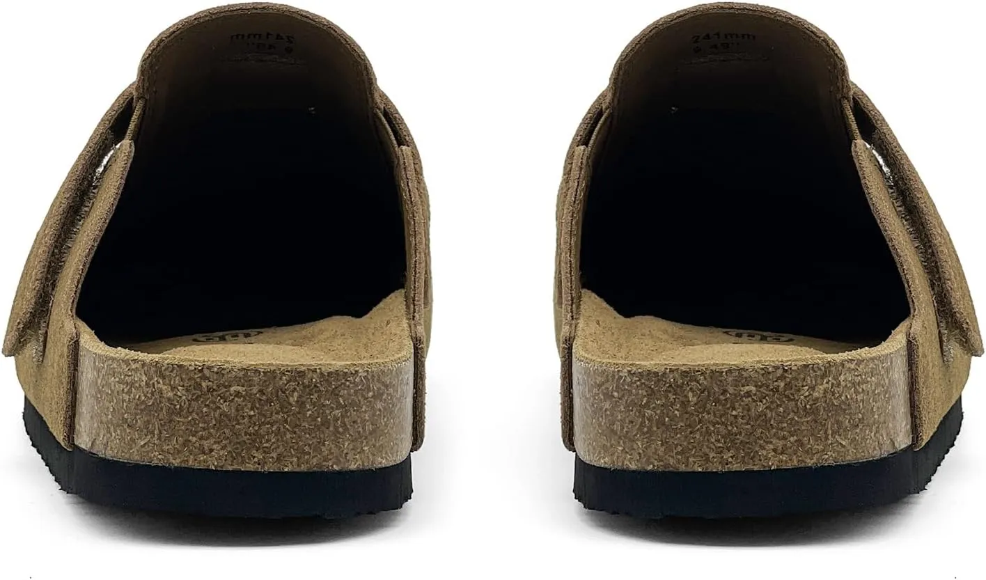 rosyclo Clogs for Women and Men, Suede Leather Hook and Loop Comfort Cork Footbed Adjustable Women's Mules House Slippers Clog Sandals Potato Shoes with Arch Support