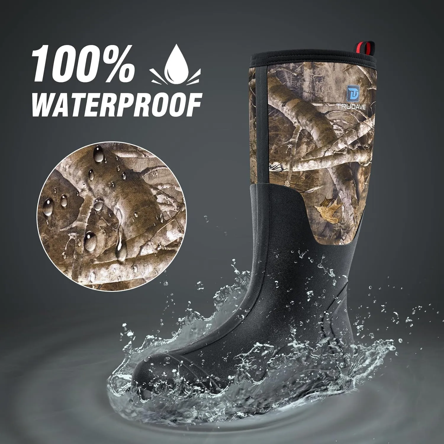 Rubber Boots for Men with Steel Shank, Waterproof Insulated Reliable Rain Boots for Outdoor Work Hunting, Warm Dry 5mm Neoprene Anti-slip All-Season Mud Boots, Size 5-14