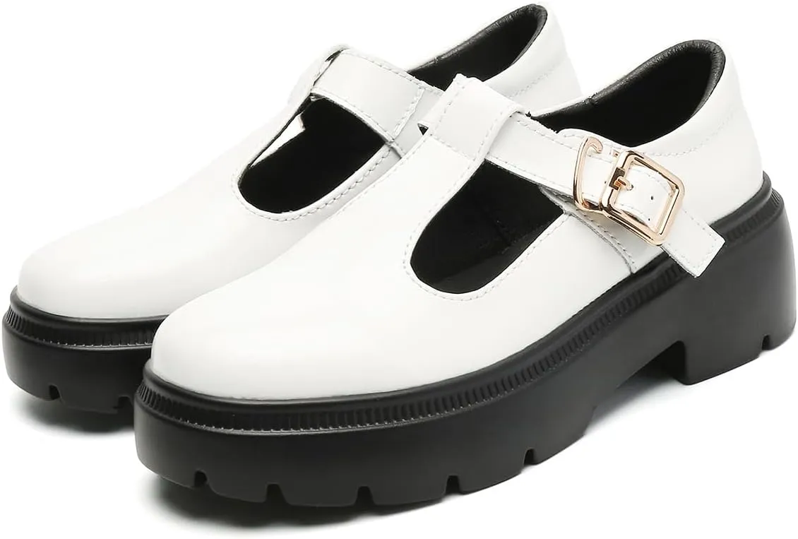 Ruiatoo Women Mary Jane Dress Shoes Platform Loafers Low Heel Chunky Pumps Round Toe Oxford Shoes