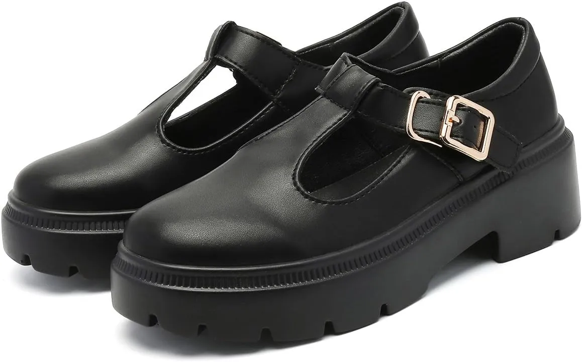 Ruiatoo Women Mary Jane Dress Shoes Platform Loafers Low Heel Chunky Pumps Round Toe Oxford Shoes