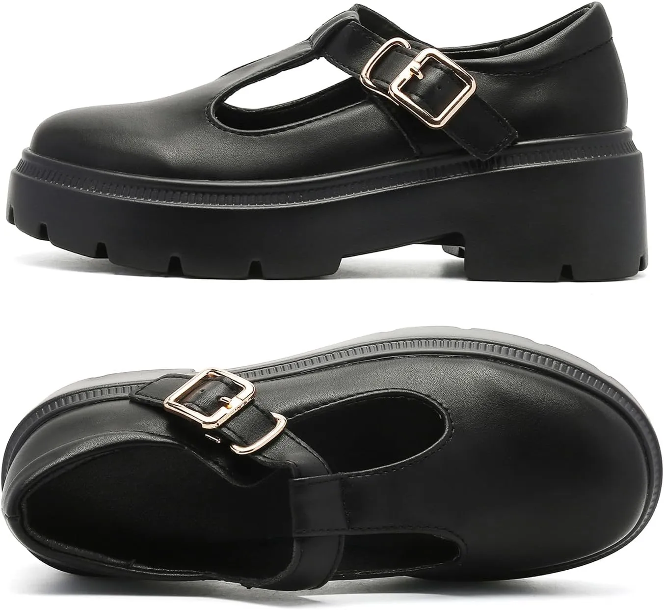 Ruiatoo Women Mary Jane Dress Shoes Platform Loafers Low Heel Chunky Pumps Round Toe Oxford Shoes