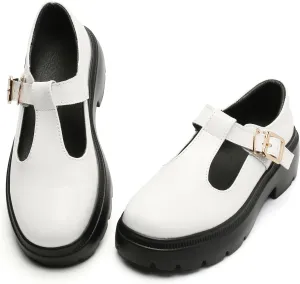 Ruiatoo Women Mary Jane Dress Shoes Platform Loafers Low Heel Chunky Pumps Round Toe Oxford Shoes