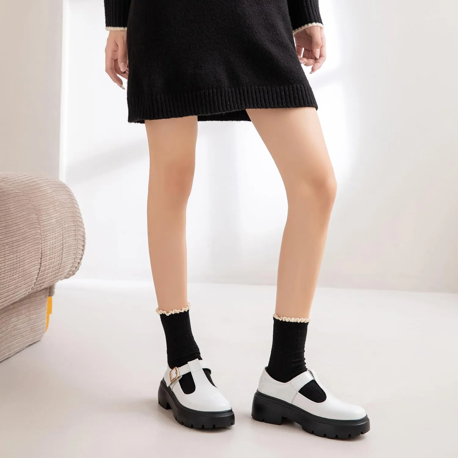 Ruiatoo Women Mary Jane Dress Shoes Platform Loafers Low Heel Chunky Pumps Round Toe Oxford Shoes