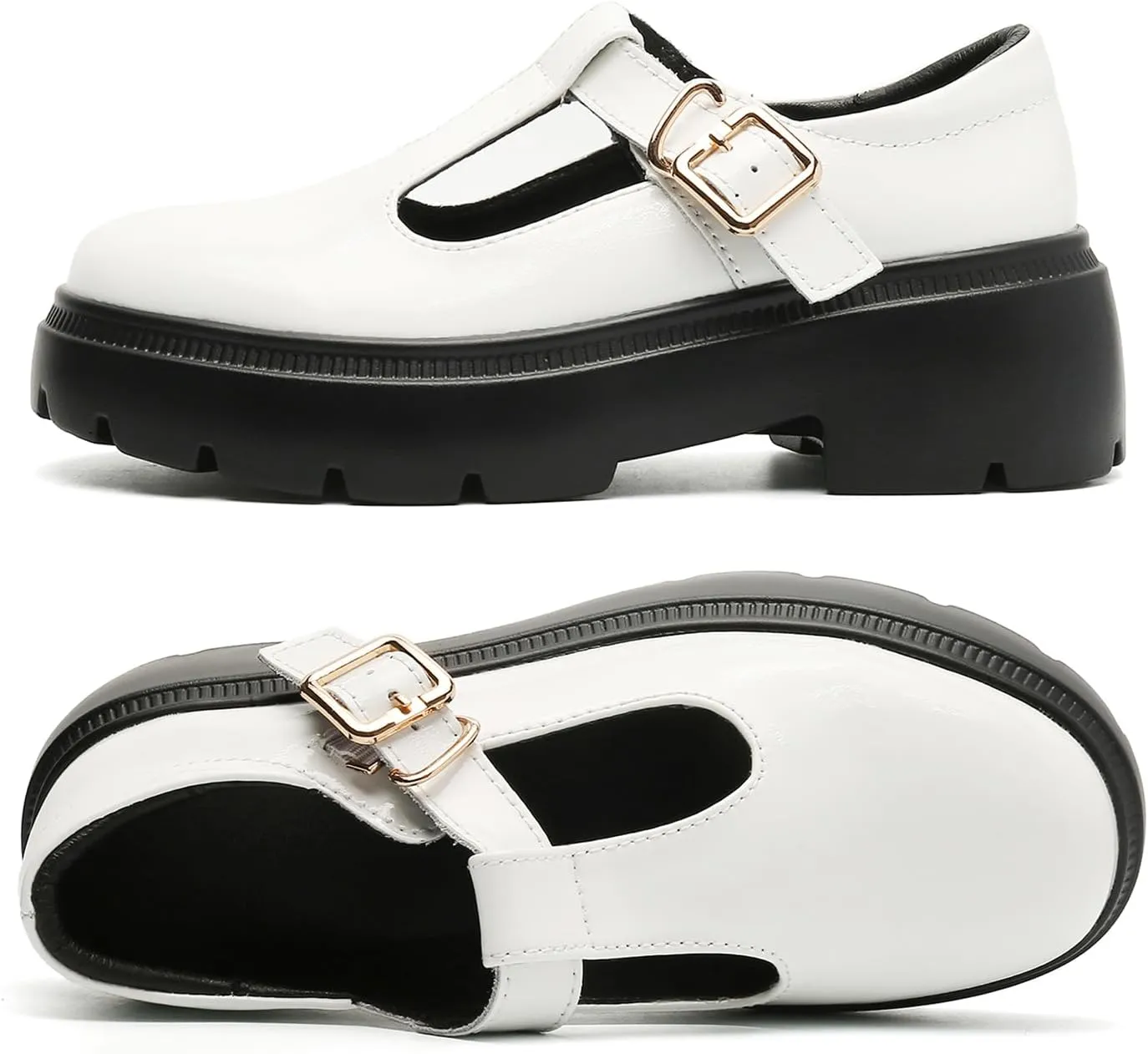 Ruiatoo Women Mary Jane Dress Shoes Platform Loafers Low Heel Chunky Pumps Round Toe Oxford Shoes