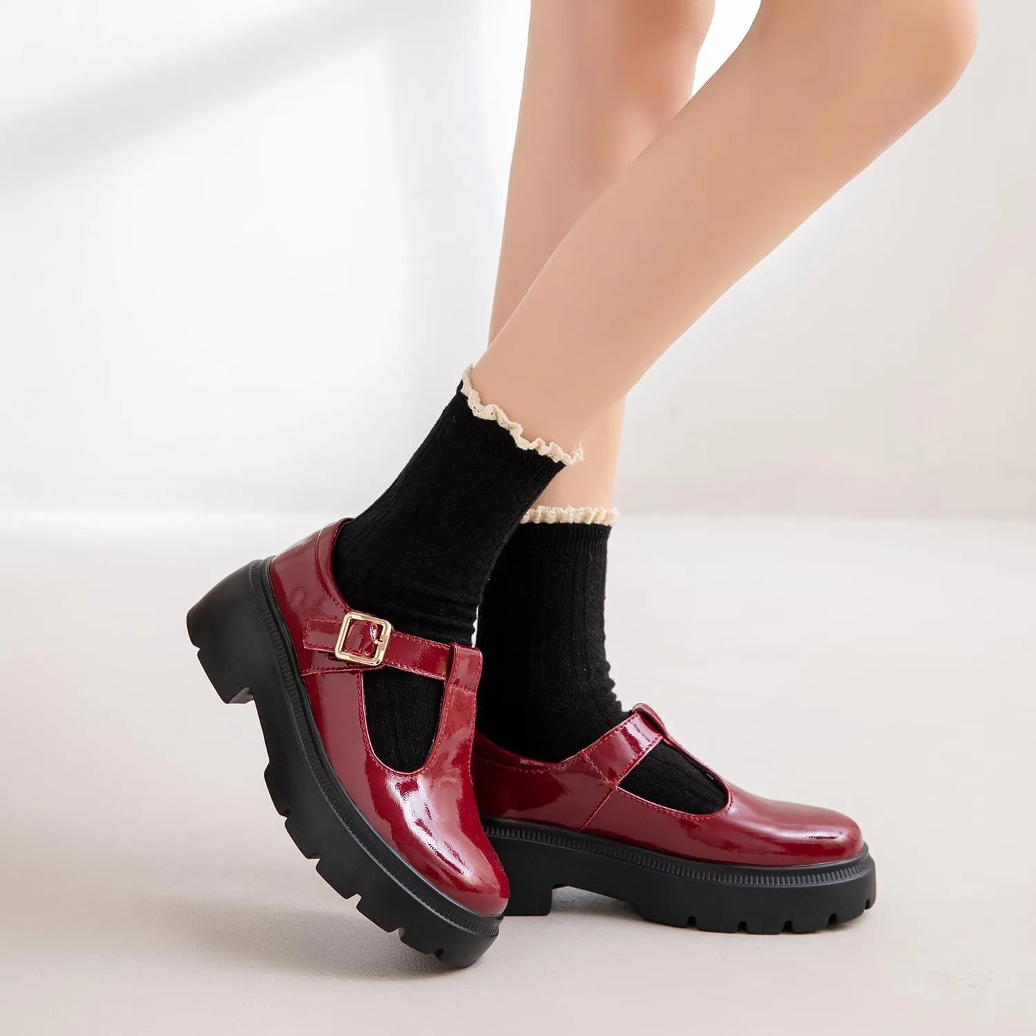 Ruiatoo Women Mary Jane Dress Shoes Platform Loafers Low Heel Chunky Pumps Round Toe Oxford Shoes
