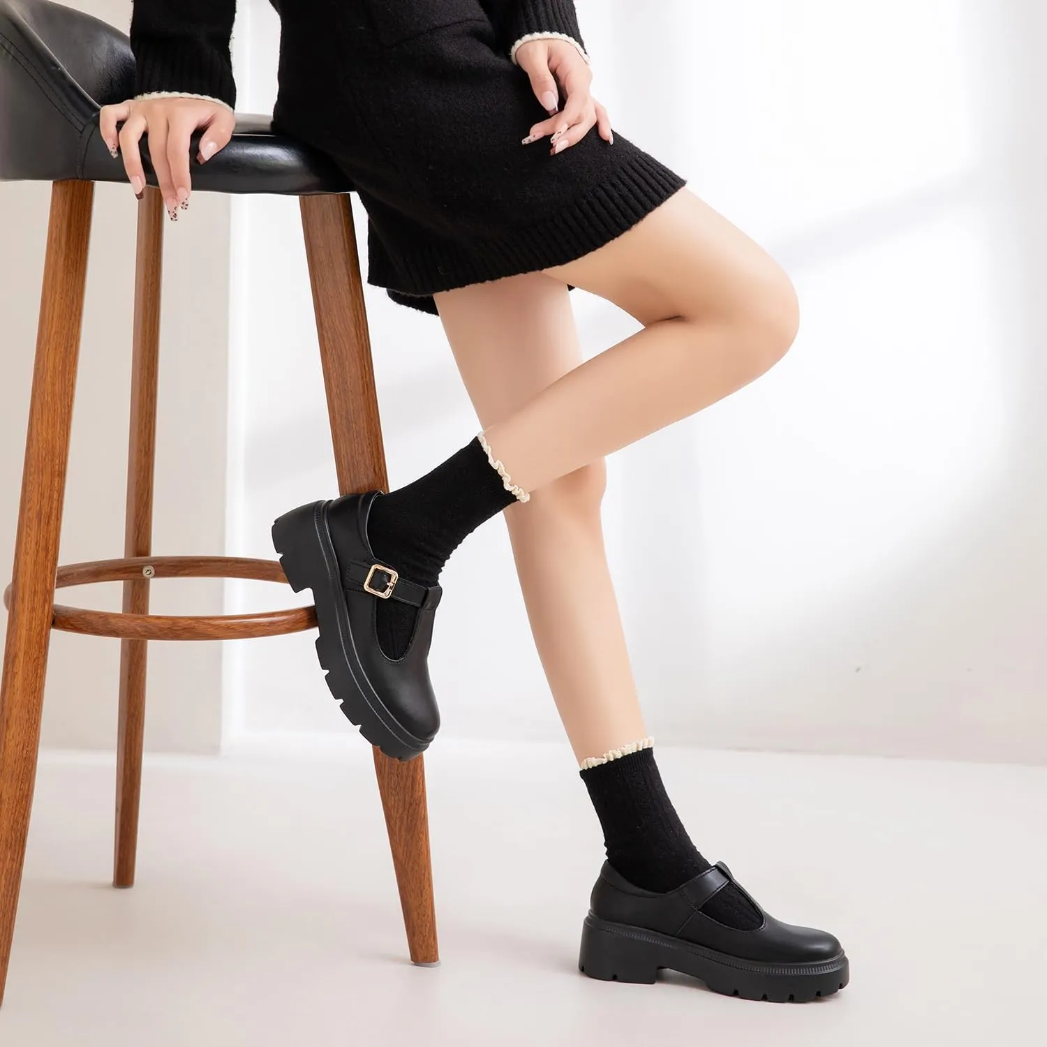 Ruiatoo Women Mary Jane Dress Shoes Platform Loafers Low Heel Chunky Pumps Round Toe Oxford Shoes