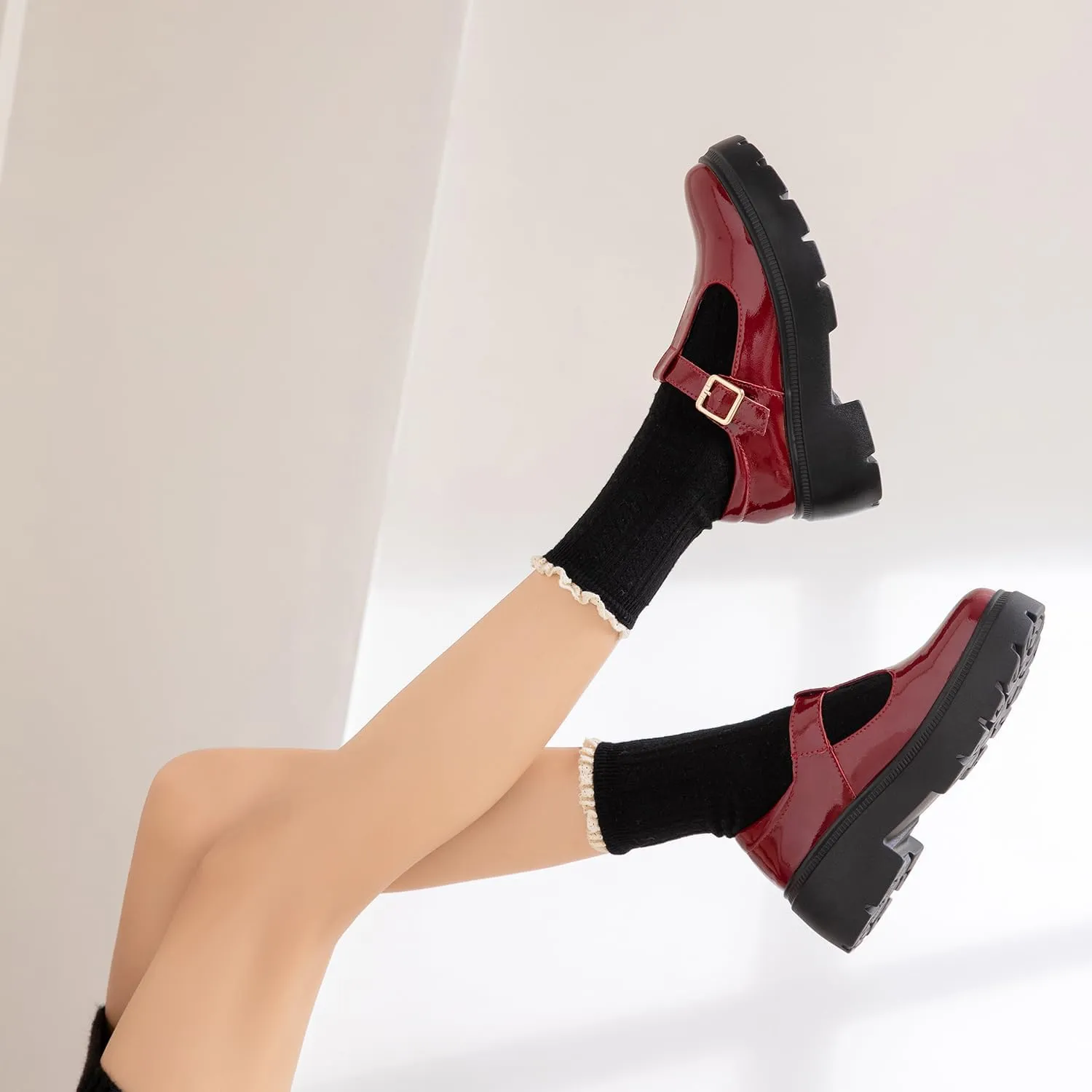 Ruiatoo Women Mary Jane Dress Shoes Platform Loafers Low Heel Chunky Pumps Round Toe Oxford Shoes