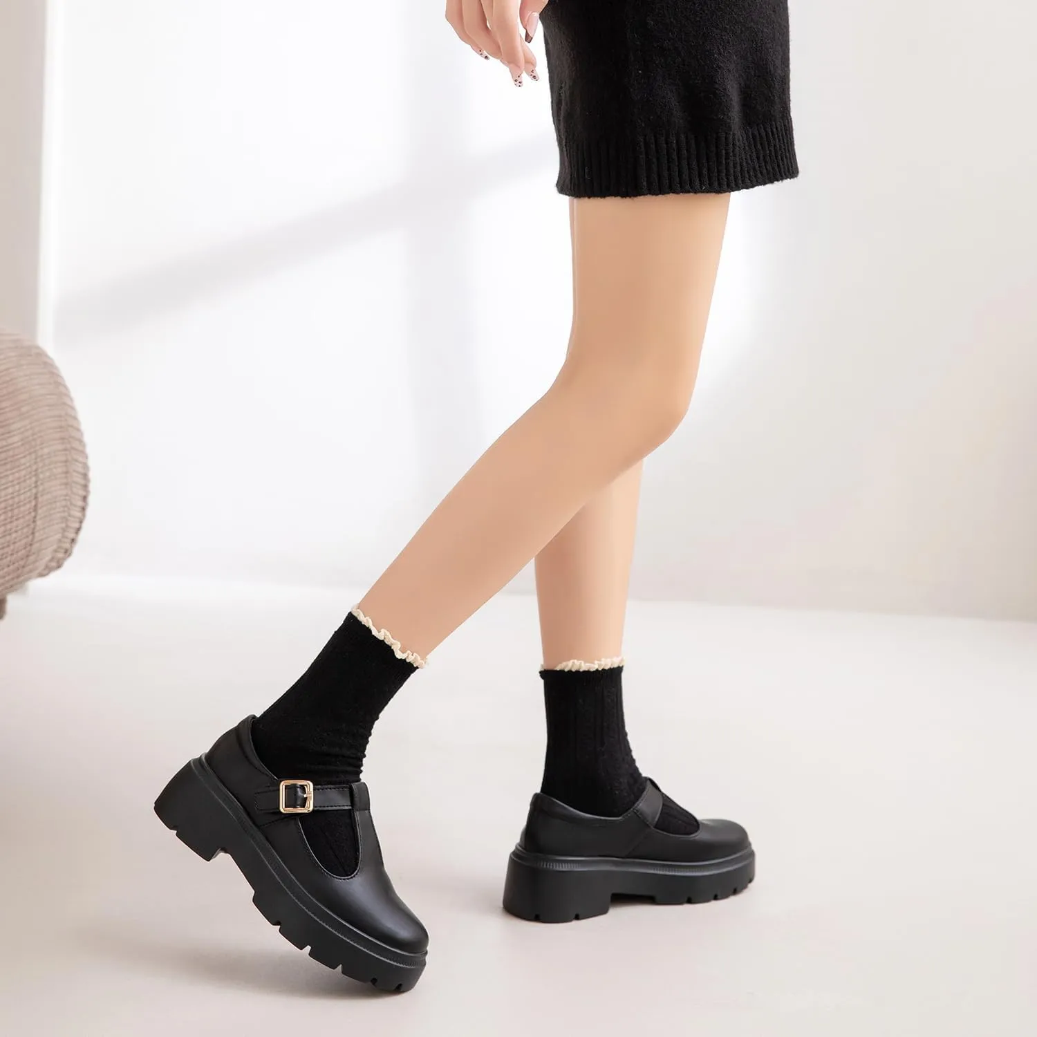 Ruiatoo Women Mary Jane Dress Shoes Platform Loafers Low Heel Chunky Pumps Round Toe Oxford Shoes