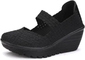Ruiatoo Women's Platform Wedge Sandals Comfortable Walking Shoes Woven Pumps Mary Jane Shoes