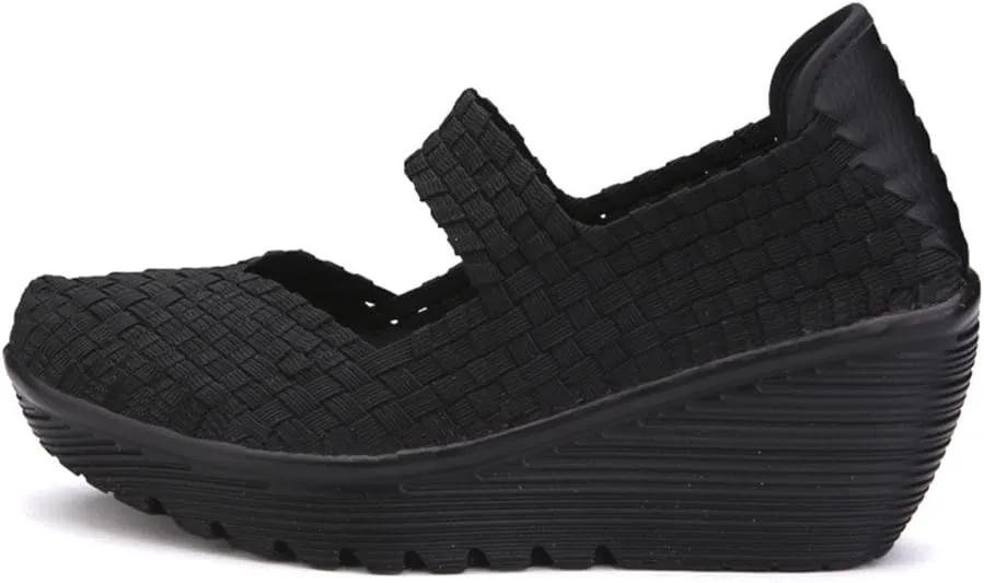 Ruiatoo Women's Platform Wedge Sandals Comfortable Walking Shoes Woven Pumps Mary Jane Shoes