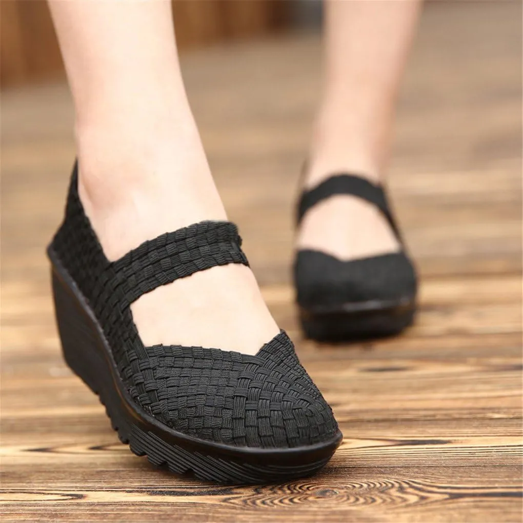 Ruiatoo Women's Platform Wedge Sandals Comfortable Walking Shoes Woven Pumps Mary Jane Shoes
