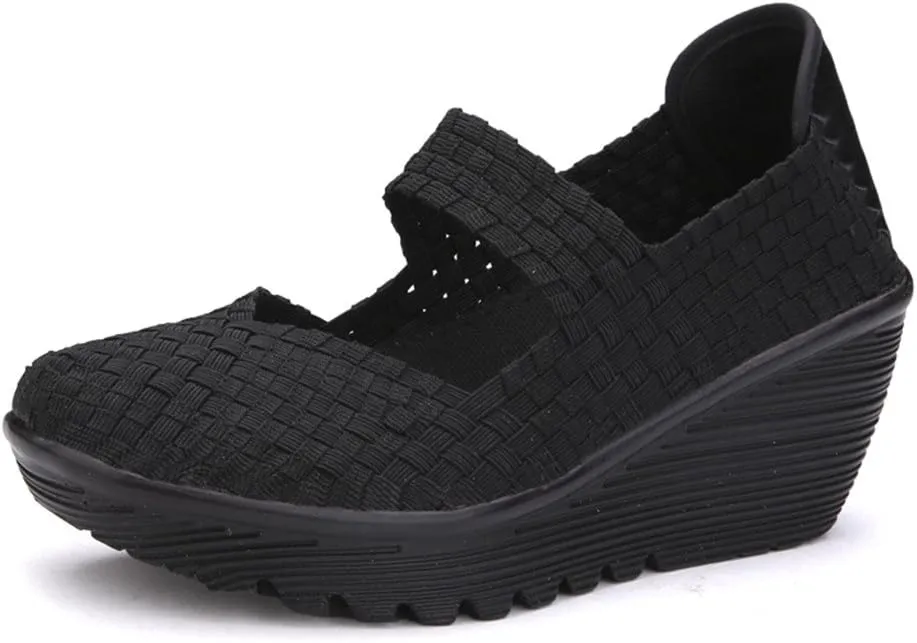 Ruiatoo Women's Platform Wedge Sandals Comfortable Walking Shoes Woven Pumps Mary Jane Shoes