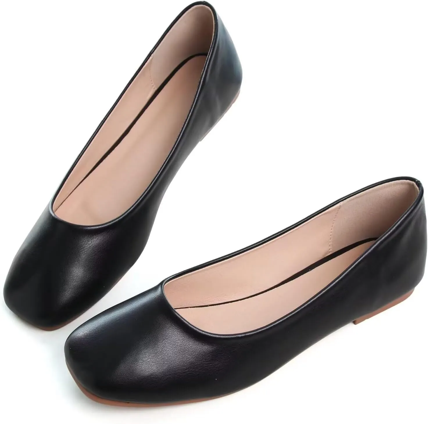 SAILING LU Flats for Women Comfortable Solid Color Soft Flats Square Toe Ballet Casual Work Shoes Dressy Slip-ons Loafers