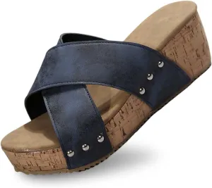 Sandals for Women 2025 Women's Leather Platform Wedge Slippers Temperament Non Slip Beach Slippers