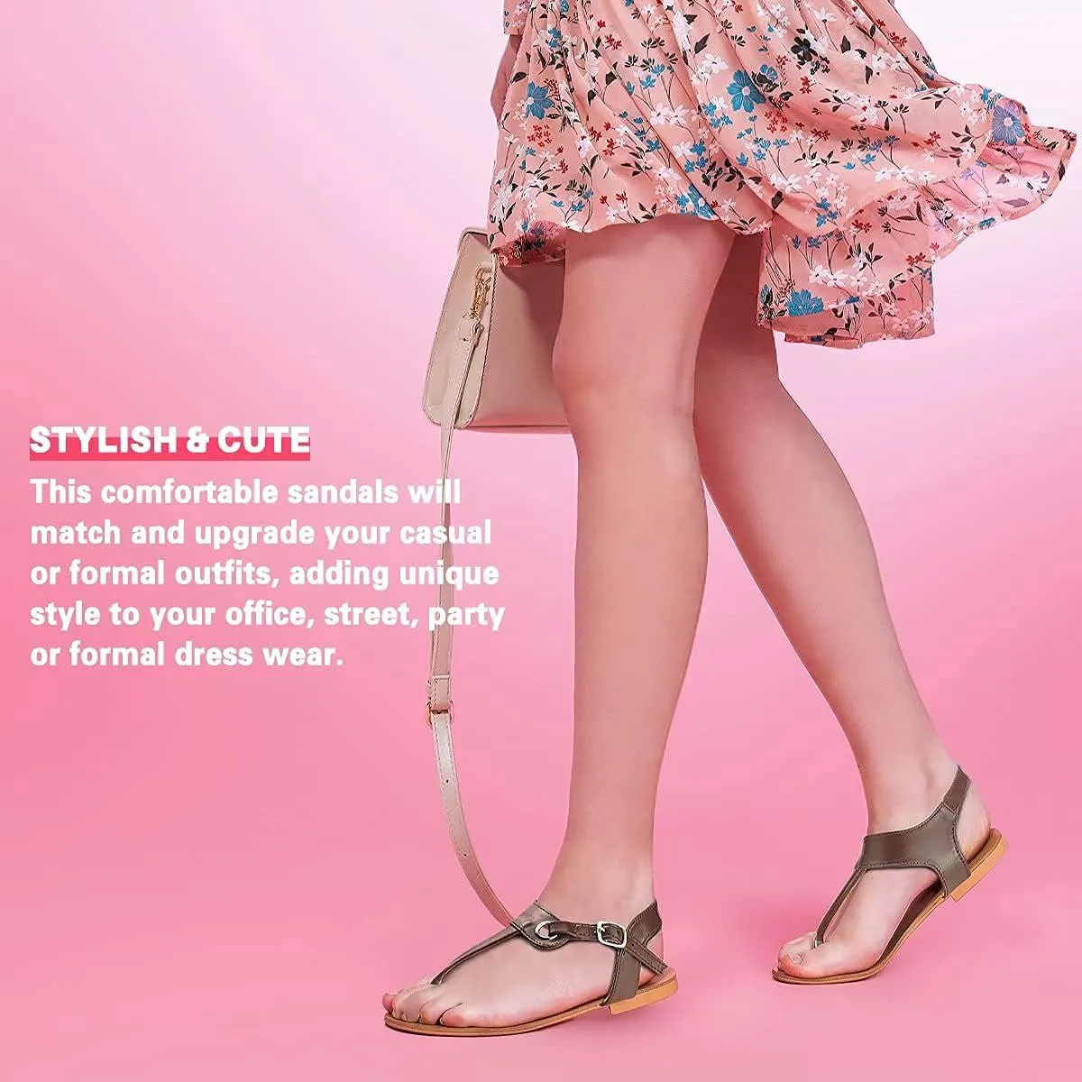 Sandals for women - Womens Comfortable Cute Flat Thong Sandals - Women’s Summer Sandal Shoes with Adjustable Ankle Buckle T-Strap