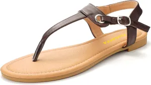 Sandals for women - Womens Comfortable Cute Flat Thong Sandals - Women’s Summer Sandal Shoes with Adjustable Ankle Buckle T-Strap