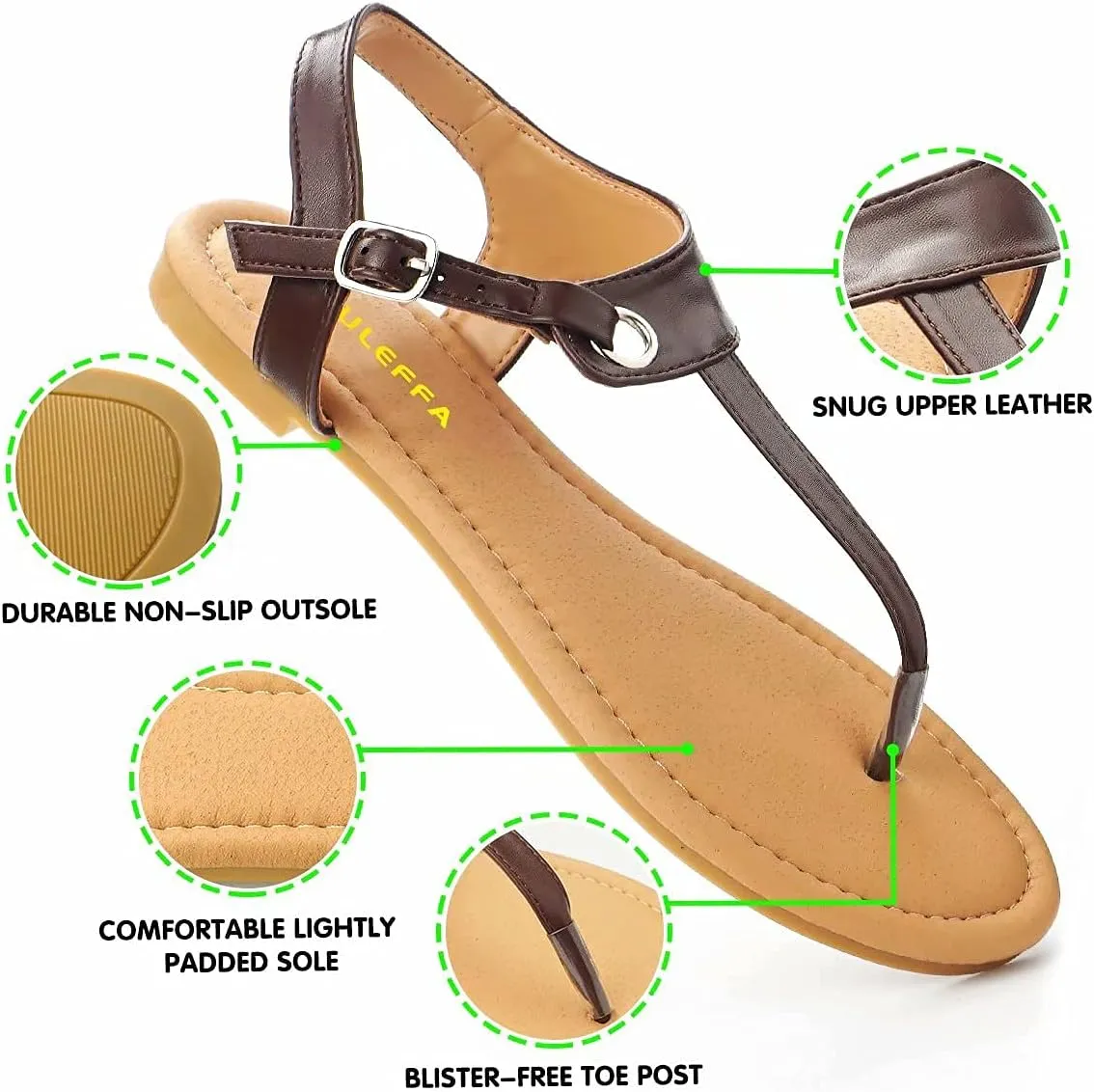 Sandals for women - Womens Comfortable Cute Flat Thong Sandals - Women’s Summer Sandal Shoes with Adjustable Ankle Buckle T-Strap