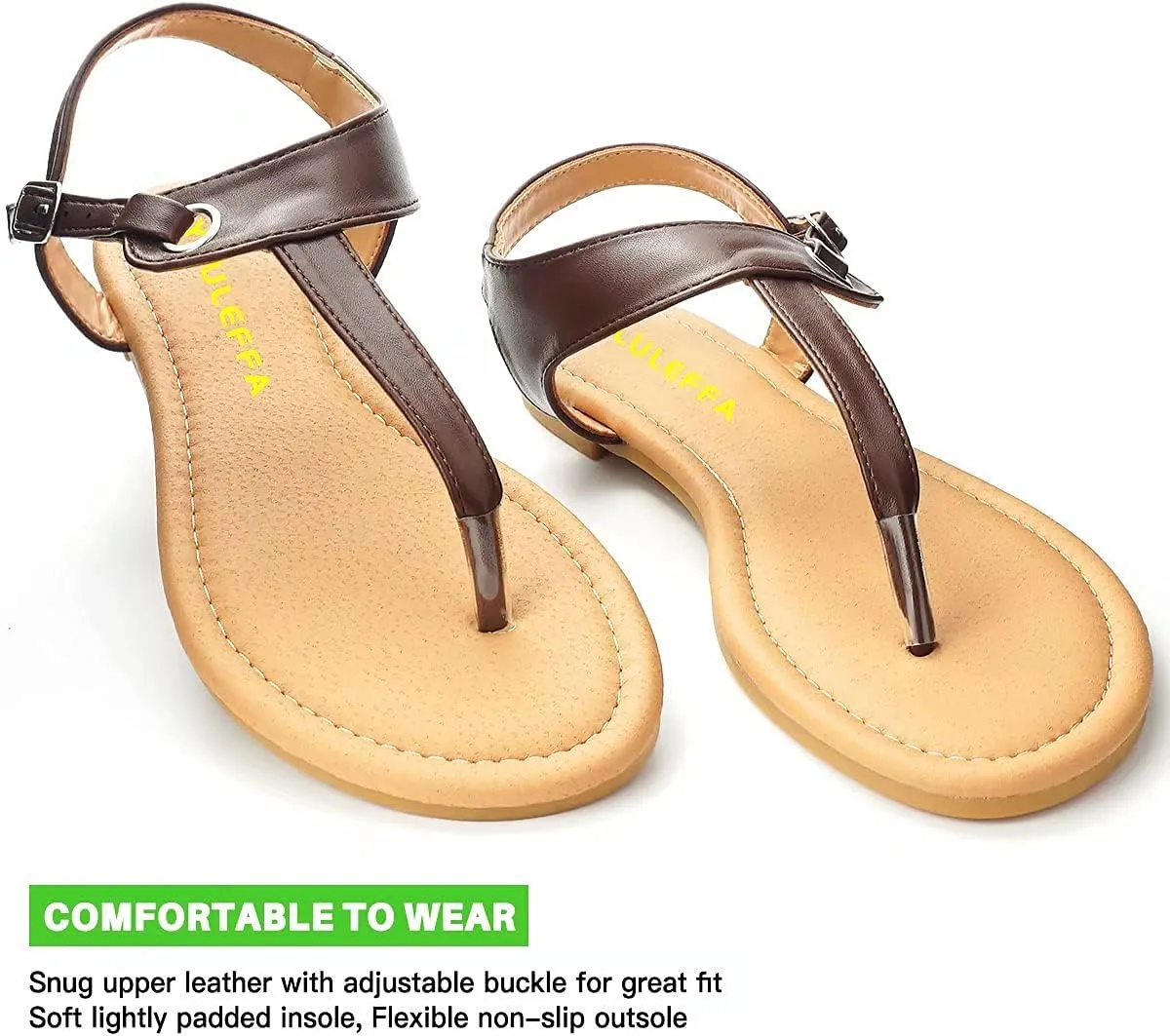 Sandals for women - Womens Comfortable Cute Flat Thong Sandals - Women’s Summer Sandal Shoes with Adjustable Ankle Buckle T-Strap