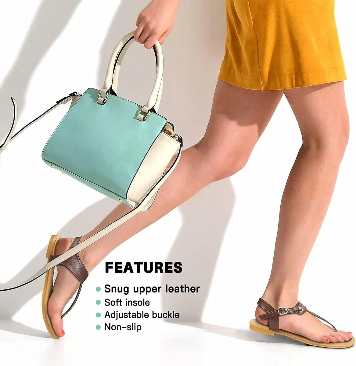 Sandals for women - Womens Comfortable Cute Flat Thong Sandals - Women’s Summer Sandal Shoes with Adjustable Ankle Buckle T-Strap