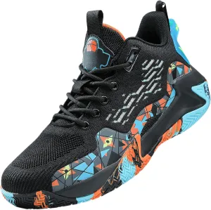 SANEARDE Mens Basketball Shoes High Top Breathable Non Slip Outdoor Sneakers Cushioning Workout Shoes for Fitness